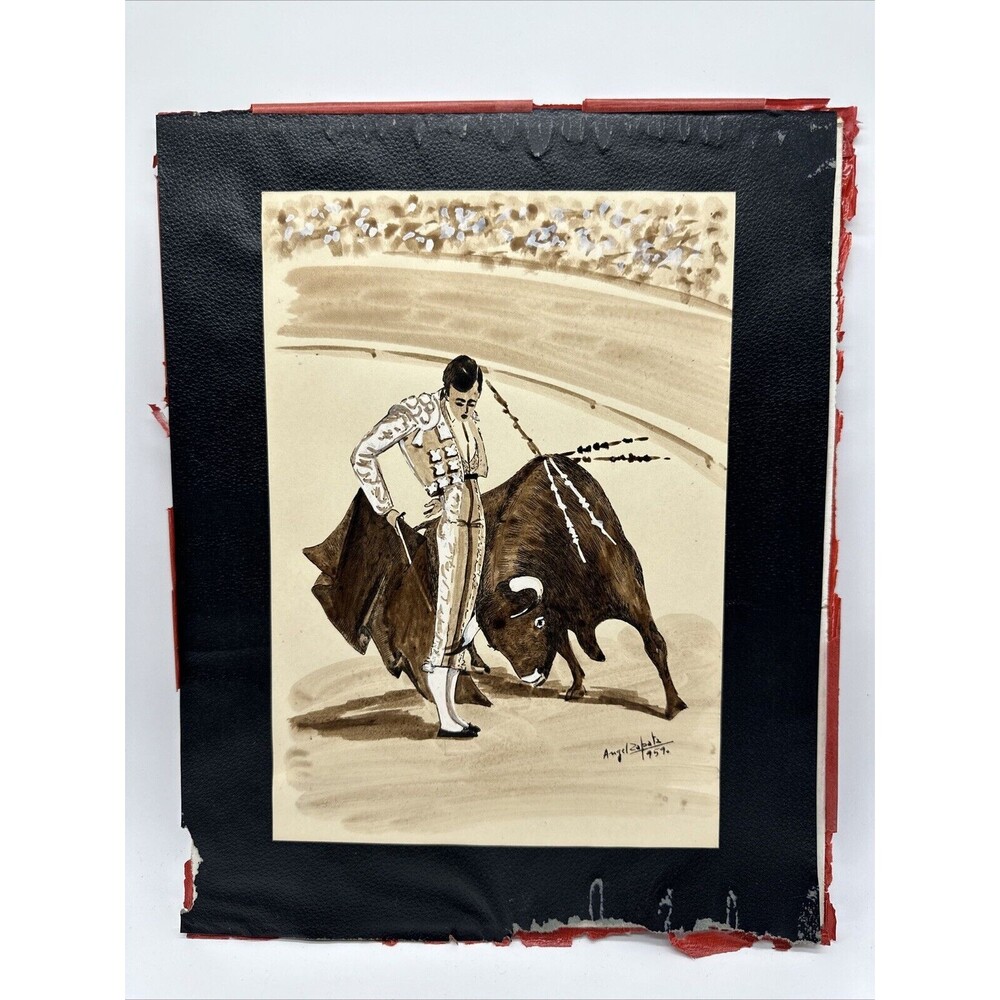 Angel Zapata Bull Fighter Watercolor Sepia Drawing 1959 Signed Bullfighting (#1)